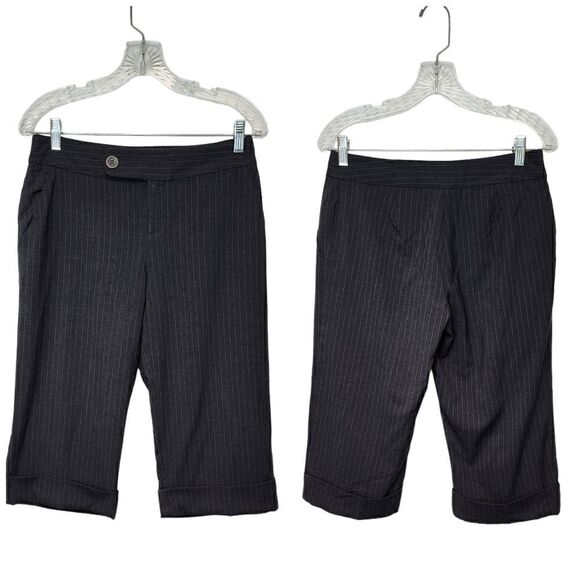 E by Eci Bermuda Cuff Hem Striped Denim Dress Pants Size 4 Color Gray/Blue - Picture 1 of 7